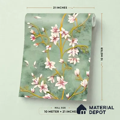 WK160-41 | Sage Green Pink Magnolia Floral Wallpaper - 10 Meter x 21 Inches, 57.37 Sq. Ft. (Min. 15% Wastage)