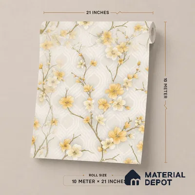 1120 | Yellow Trellis Blossom Branch Floral Wallpaper - 10 Meter x 21 Inches, 57.37 Sq. Ft. (Min. 15% Wastage)