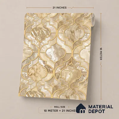 1117 | Gold Tan Ogee Marble Lattice Patterned Wallpaper - 10 Meter x 21 Inches, 57.37 Sq. Ft. (Min. 15% Wastage)