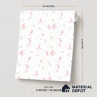 5191-1 | White Pastel Bunny Doodle Kids Look Wallpaper 4 Meter x 42 Inches - 45.94 Sq. Ft. | Minimum 15% wastage during installation