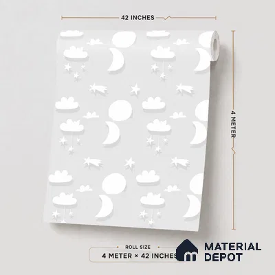 5186-1 | Grey Pastel Moon Star Scatter Kids Look Wallpaper 4 Meter x 42 Inches - 45.94 Sq. Ft. | Minimum 15% wastage during installation