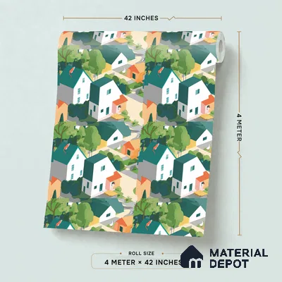 5172-1 | Multicolour Village Houses Kids Look Wallpaper 4 Meter x 42 Inches - 45.94 Sq. Ft. | Minimum 15% wastage during installation