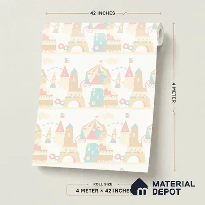 5171-1 | Cream Pastel Fairytale Castle Kids Look Wallpaper 4 Meter x 42 Inches - 45.94 Sq. Ft. | Minimum 15% wastage during installation
