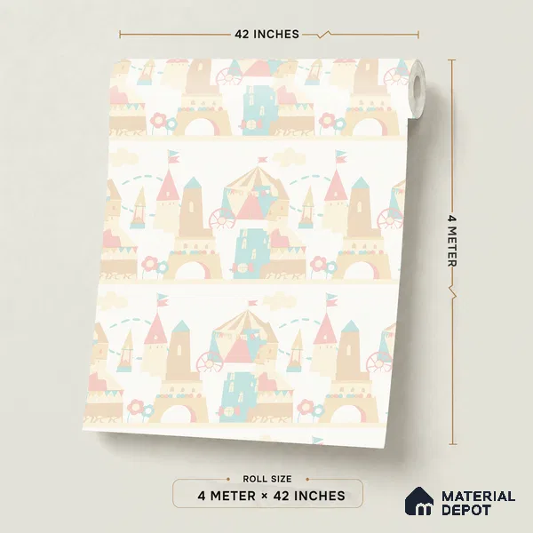 5171-1 | Cream Pastel Fairytale Castle Kids Look Wallpaper 4 Meter x 42 Inches - 45.94 Sq. Ft. | Minimum 15% wastage during installation