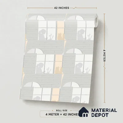 5165-1 | Grey Cat Window Silhouette Brick Look Wallpaper 4 Meter x 42 Inches - 45.94 Sq. Ft. | Minimum 15% wastage during installation
