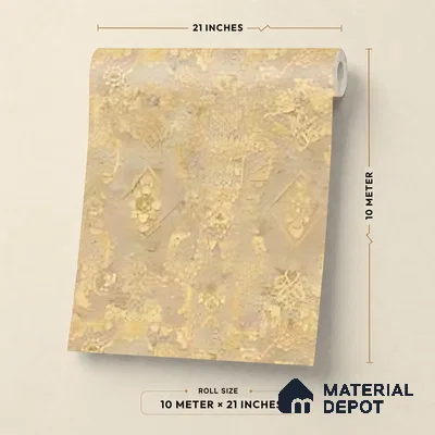 WK160-07 | Beige Medallion Damask Patterned Wallpaper - 10 Meter x 21 Inches, 57.37 Sq. Ft. (Min. 15% Wastage)
