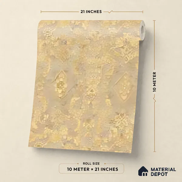 WK160-07 | Beige Medallion Damask Patterned Wallpaper - 10 Meter x 21 Inches, 57.37 Sq. Ft. (Min. 15% Wastage)
