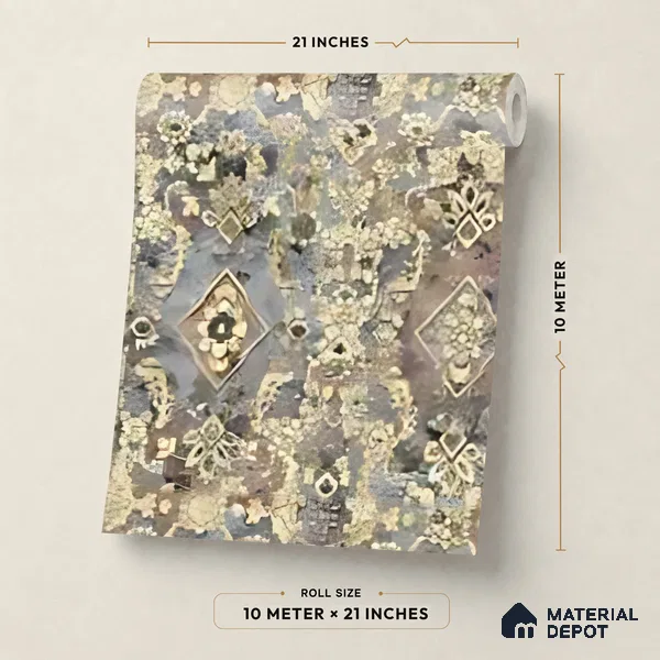 WK160-05 | Blue Floral Damask Patterned Wallpaper - 10 Meter x 21 Inches, 57.37 Sq. Ft. (Min. 15% Wastage)