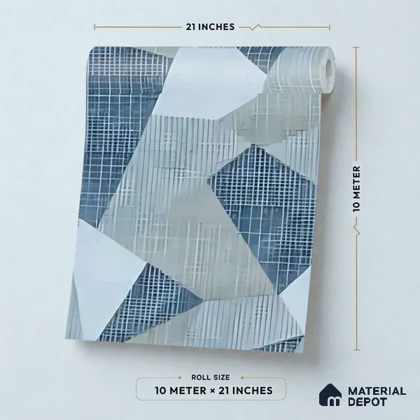 WK160-24 | Slate Blue Faceted Triangle Block Patterned Wallpaper - 10 Meter x 21 Inches, 57.37 Sq. Ft. (Min. 15% Wastage)