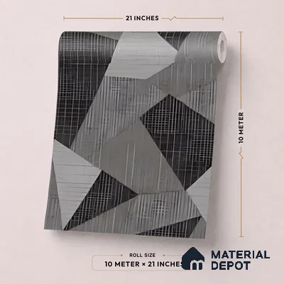 WK160-21 | Charcoal Grey Faceted Triangle Block Patterned Wallpaper - 10 Meter x 21 Inches, 57.37 Sq. Ft. (Min. 15% Wastage)