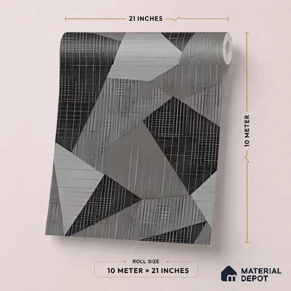 WK160-21 | Charcoal Grey Faceted Triangle Block Patterned Wallpaper - 10 Meter x 21 Inches, 57.37 Sq. Ft. (Min. 15% Wastage)