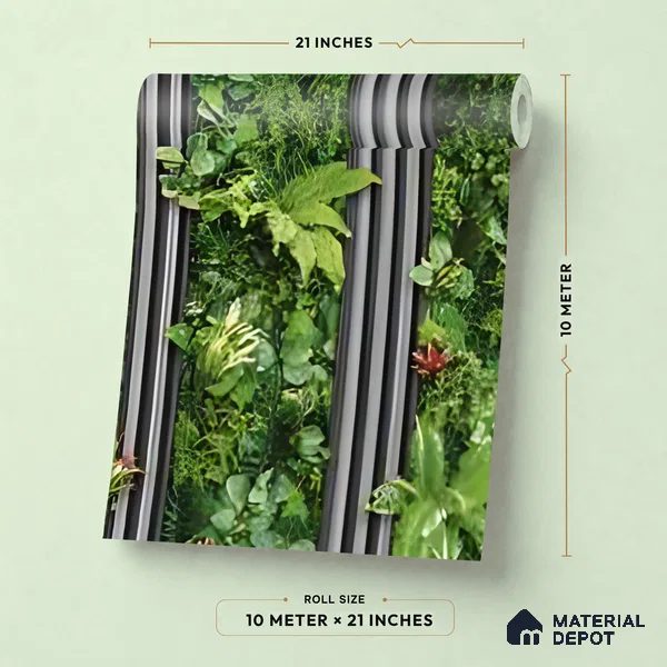 WK160-66 | Charcoal Slat Green Wall Floral Wallpaper - 10 Meter x 21 Inches, 57.37 Sq. Ft. (Min. 15% Wastage)