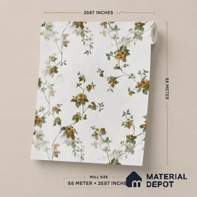 170-38 | Mustard Gold Rose Trail Floral Wallpaper - 9.6 Meter x 20.87 Inches, 54.77 Sq. Ft. (Min. 15% Wastage)