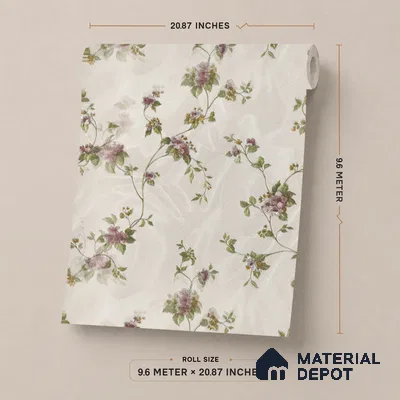 170-36 | Plum Mauve Rose Trail Floral Wallpaper - 9.6 Meter x 20.87 Inches, 54.77 Sq. Ft. (Min. 15% Wastage)