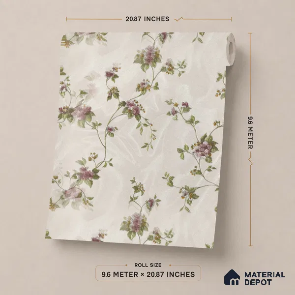 170-36 | Plum Mauve Rose Trail Floral Wallpaper - 9.6 Meter x 20.87 Inches, 54.77 Sq. Ft. (Min. 15% Wastage)