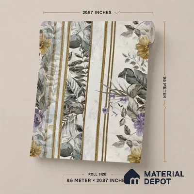 170-29 | Grey Bouquet Stripe Floral Wallpaper - 9.6 Meter x 20.87 Inches, 54.77 Sq. Ft. (Min. 15% Wastage)