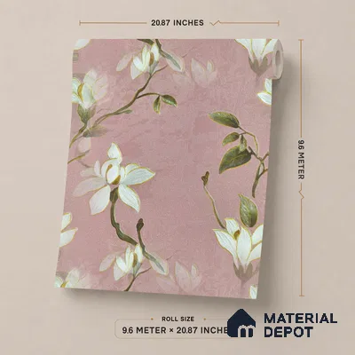 170-26 | Pink White Magnolia Floral Wallpaper - 9.6 Meter x 20.87 Inches, 54.77 Sq. Ft. (Min. 15% Wastage)