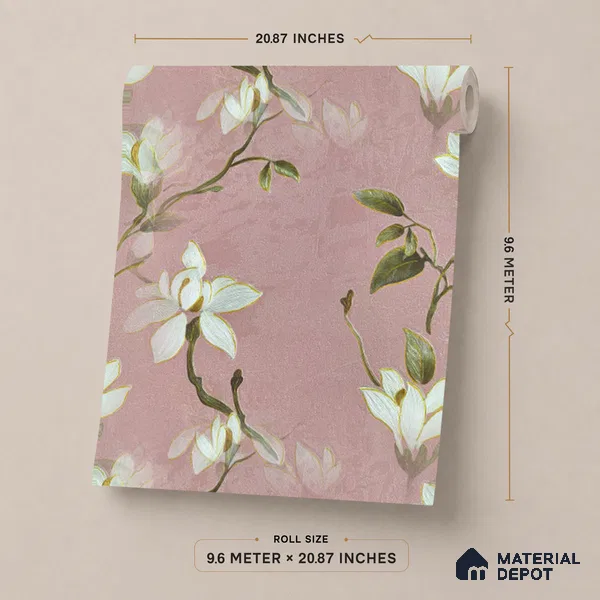 170-26 | Pink White Magnolia Floral Wallpaper - 9.6 Meter x 20.87 Inches, 54.77 Sq. Ft. (Min. 15% Wastage)