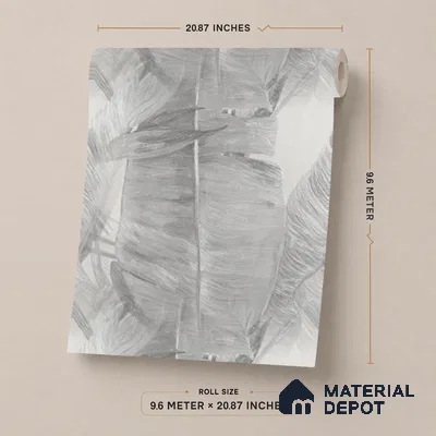 170-6 | Silver Large Banana Leaf Floral Wallpaper - 9.6 Meter x 20.87 Inches, 54.77 Sq. Ft. (Min. 15% Wastage)