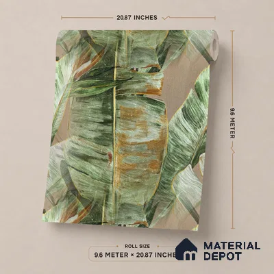 170-7 | Rust Green Banana Leaf Floral Wallpaper - 9.6 Meter x 20.87 Inches, 54.77 Sq. Ft. (Min. 15% Wastage)