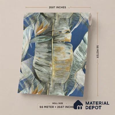 170-8 | Blue Banana Leaf Floral Wallpaper - 9.6 Meter x 20.87 Inches, 54.77 Sq. Ft. (Min. 15% Wastage)