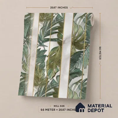170-9 | Deep Green Palm Panel Floral Wallpaper - 9.6 Meter x 20.87 Inches, 54.77 Sq. Ft. (Min. 15% Wastage)
