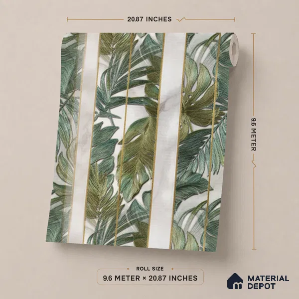 170-9 | Deep Green Palm Panel Floral Wallpaper - 9.6 Meter x 20.87 Inches, 54.77 Sq. Ft. (Min. 15% Wastage)