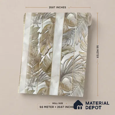 170-10 | Beige Palm Panel Floral Wallpaper - 9.6 Meter x 20.87 Inches, 54.77 Sq. Ft. (Min. 15% Wastage)