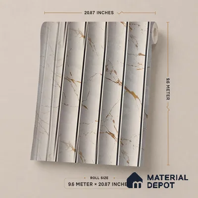 170-18 | White & Gold Veined Marble Panel Patterned Wallpaper - 9.6 Meter x 20.87 Inches, 54.77 Sq. Ft. (Min. 15% Wastage)