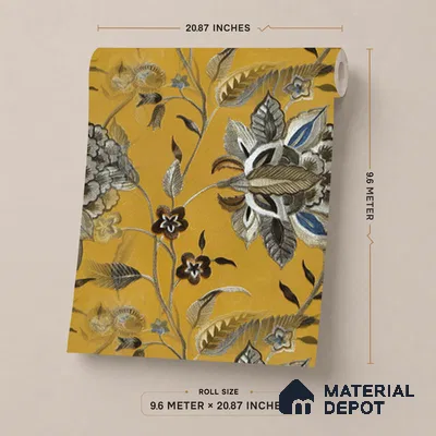 170-20 | Yellow Jacobean Bloom Floral Wallpaper - 9.6 Meter x 20.87 Inches, 54.77 Sq. Ft. (Min. 15% Wastage)