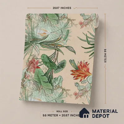 170-32 | Peach Palm Garden Floral Wallpaper - 9.6 Meter x 20.87 Inches, 54.77 Sq. Ft. (Min. 15% Wastage)