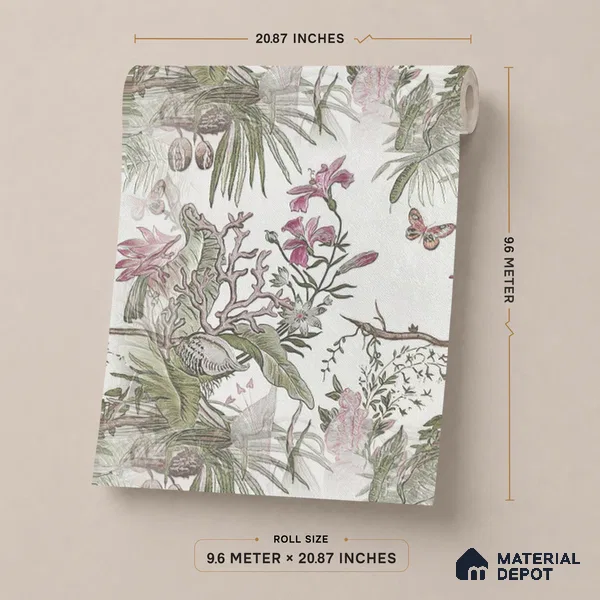 170-34 | Blush Orchid Butterfly Garden Floral Wallpaper - 9.6 Meter x 20.87 Inches, 54.77 Sq. Ft. (Min. 15% Wastage)