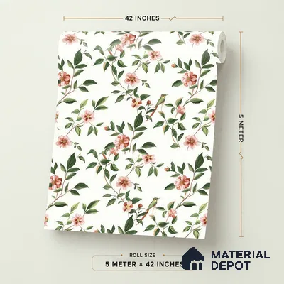 88655-1 | White Blossom Bird Floral Wallpaper - 5 Meter x 42 Inches, 57 Sq. Ft. (Min. 15% Wastage)