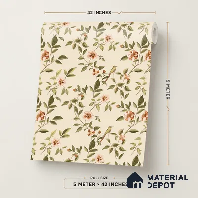 88655-3 | Cream Blossom Bird Floral Wallpaper - 5 Meter x 42 Inches, 57 Sq. Ft. (Min. 15% Wastage)