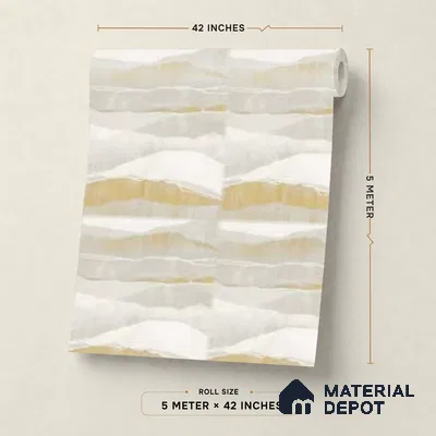 81383-3 | Pale Sage Cream Gold Wave Patterned Wallpaper - 5 Meter x 42 Inches, 57 Sq. Ft. (Min. 15% Wastage)