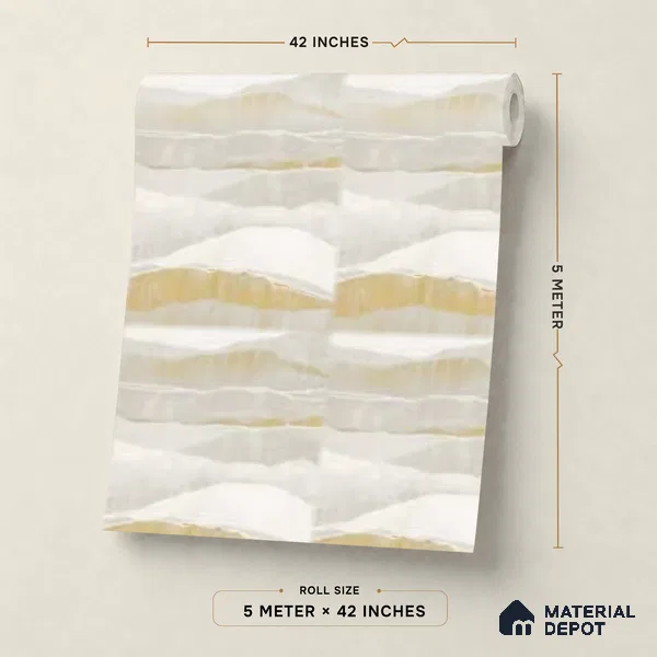 81383-3 | Pale Sage Cream Gold Wave Patterned Wallpaper - 5 Meter x 42 Inches, 57 Sq. Ft. (Min. 15% Wastage)