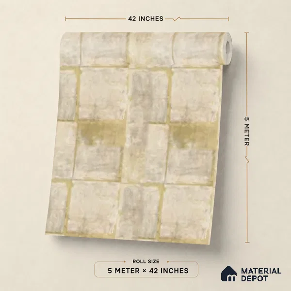 81378-3 | Golden Yellow Weathered Block Patterned Wallpaper - 5 Meter x 42 Inches, 57 Sq. Ft. (Min. 15% Wastage)
