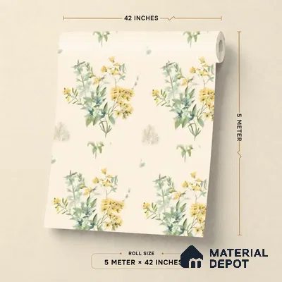 81370-2 | Cream Wildflower Sprig Floral Wallpaper - 5 Meter x 42 Inches, 57 Sq. Ft. (Min. 15% Wastage)