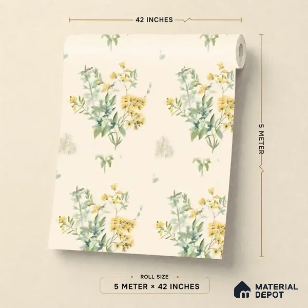 81370-2 | Cream Wildflower Sprig Floral Wallpaper - 5 Meter x 42 Inches, 57 Sq. Ft. (Min. 15% Wastage)