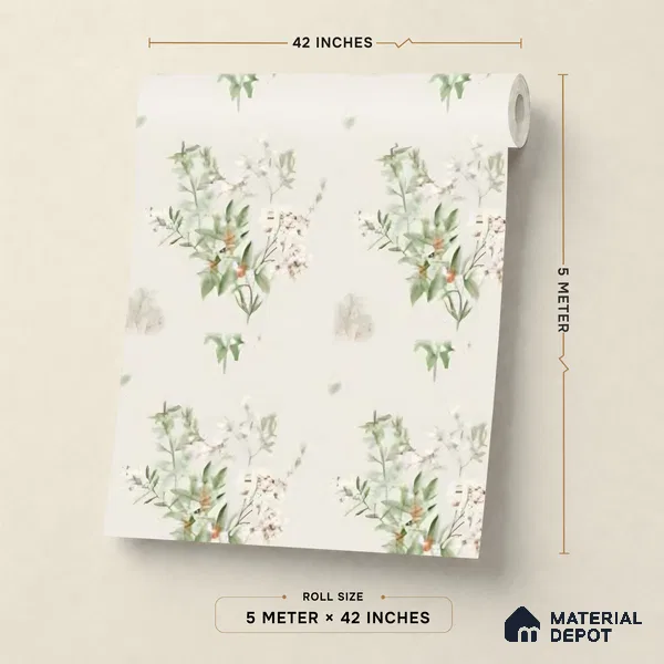 81370-3 | Beige Wildflower Sprig Floral Wallpaper - 5 Meter x 42 Inches, 57 Sq. Ft. (Min. 15% Wastage)