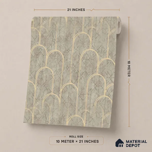 1156 | Beige & Gold Art Deco Arch Patterned Wallpaper - 10 Meter x 21 Inches, 57.37 Sq. Ft. (Min. 15% Wastage)