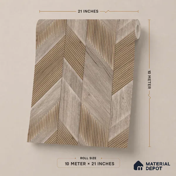 1161 | Light Oak Chevron Parquet Wood Patterned Wallpaper - 10 Meter x 21 Inches, 57.37 Sq. Ft. (Min. 15% Wastage)