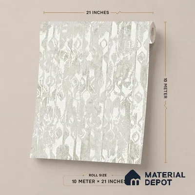 1112 | White & Grey Ikat Stripe Patterned Wallpaper - 10 Meter x 21 Inches, 57.37 Sq. Ft. (Min. 15% Wastage)