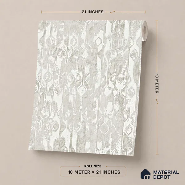 1112 | White & Grey Ikat Stripe Patterned Wallpaper - 10 Meter x 21 Inches, 57.37 Sq. Ft. (Min. 15% Wastage)