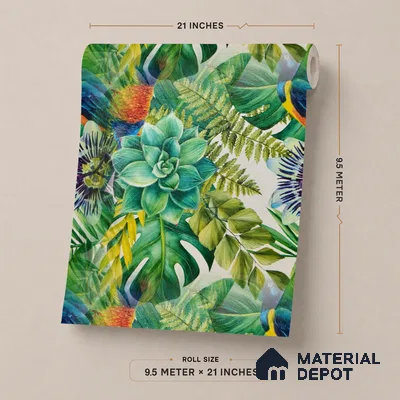 WP-1400 | Pearl Grey Succulent Jungle Floral Wallpaper - 9.5 Meter x 21 Inches, 54 Sq. Ft. (Min. 15% Wastage)