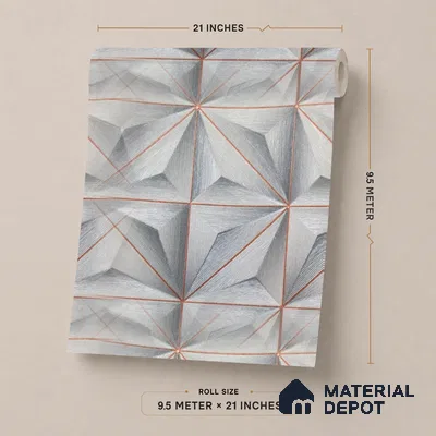 WP-1455 | Grey & Copper 3D Pyramid Facet Patterned Wallpaper - 9.5 Meter x 21 Inches, 54 Sq. Ft. (Min. 15% Wastage)