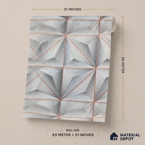 WP-1455 | Grey & Copper 3D Pyramid Facet Patterned Wallpaper - 9.5 Meter x 21 Inches, 54 Sq. Ft. (Min. 15% Wastage)