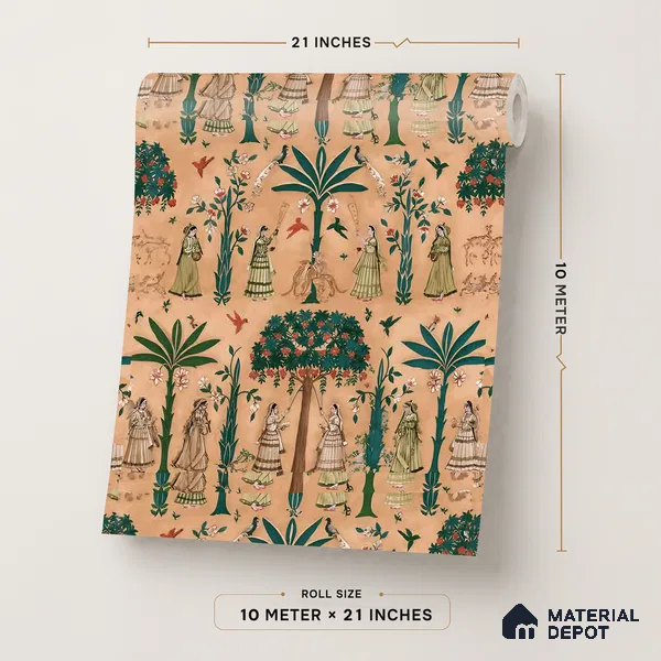 8003 | 10 Meter x 21 Inches Indian Look Wallpaper - 57.41 Sq. Ft.