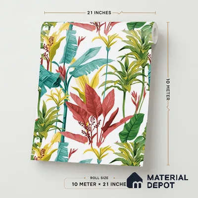 8009 | Multicolor Tropical Banana Leaf Floral Wallpaper - 10 Meter x 21 Inches, 57.41 Sq. Ft.