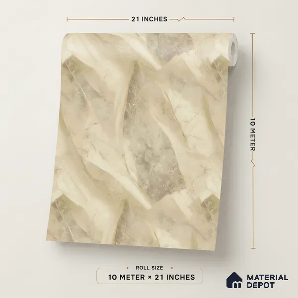 8016 | Cream Beige Silk Drape Marble Patterned Wallpaper - 10 Meter x 21 Inches, 57.41 Sq. Ft.